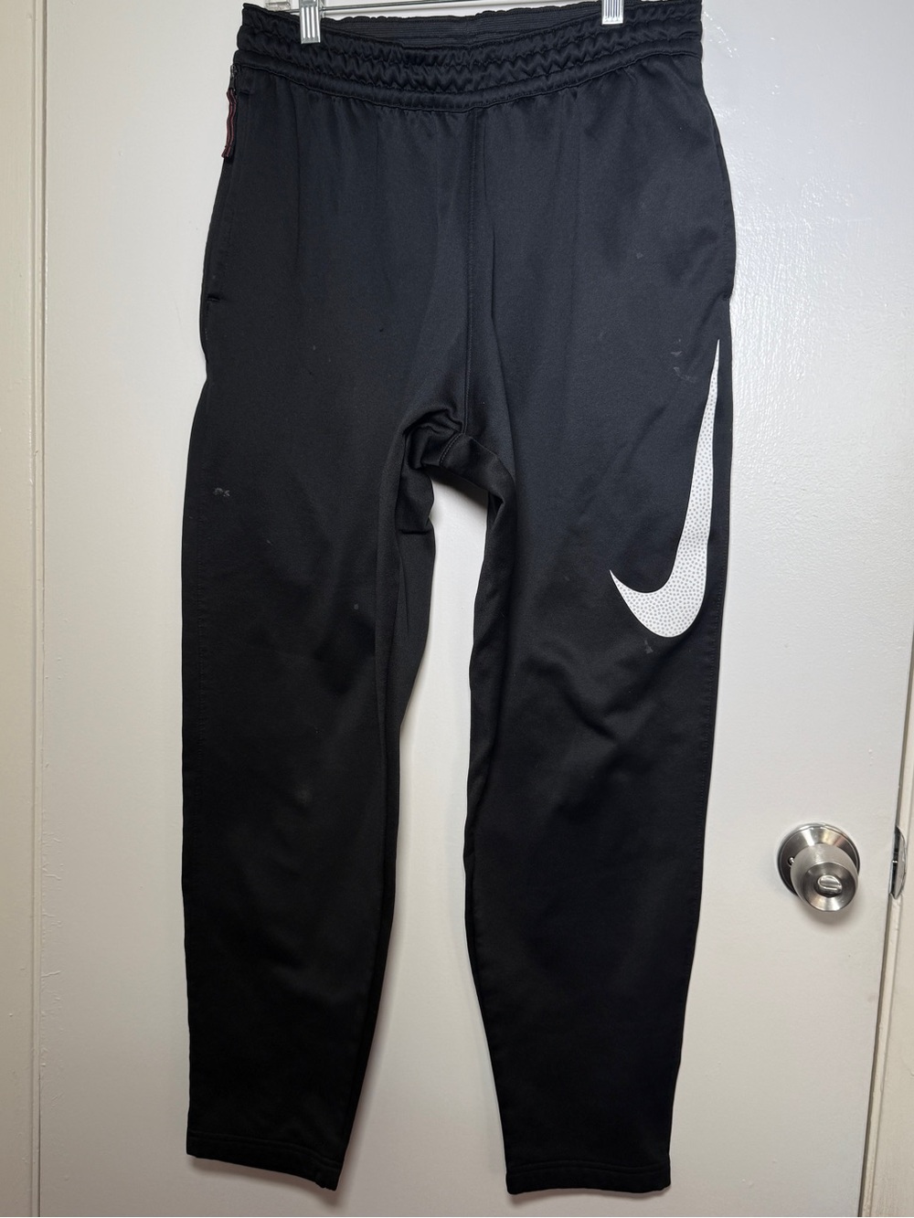 Nike Dri Fit Black Joggers with White Swoosh Mens Large Tapered